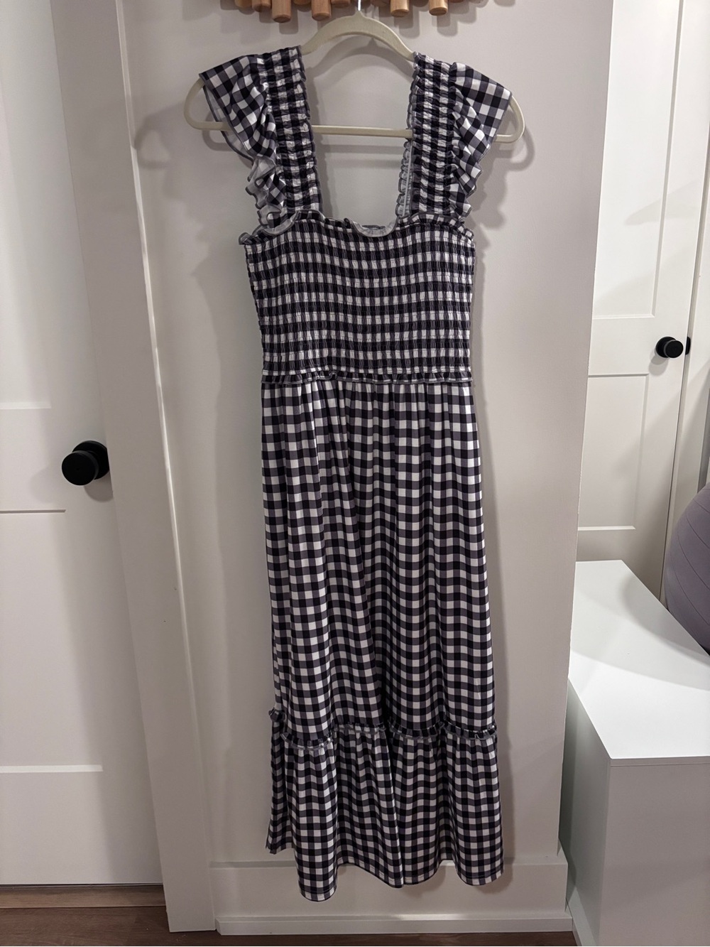 Black & White Gingham Maxi Dress with Ruffle Straps